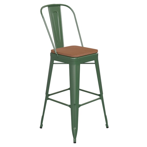 Flash Furniture Kai Commercial Grade Square Durable Vertical Back Bar Height Stool, Green