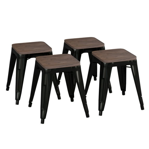 Flash Furniture Kai Series 18"H Square Backless Dining Barstool, Black (Set of 4)