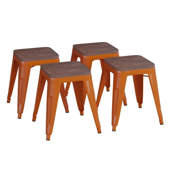 Flash Furniture Kai Series 18"H Square Backless Dining Barstool, Orange (Set of 4)