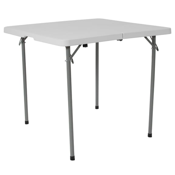 Flash Furniture Kathryn 2.79-Foot Square Bi-Fold Granite White Plastic Folding Table with Carrying Handle