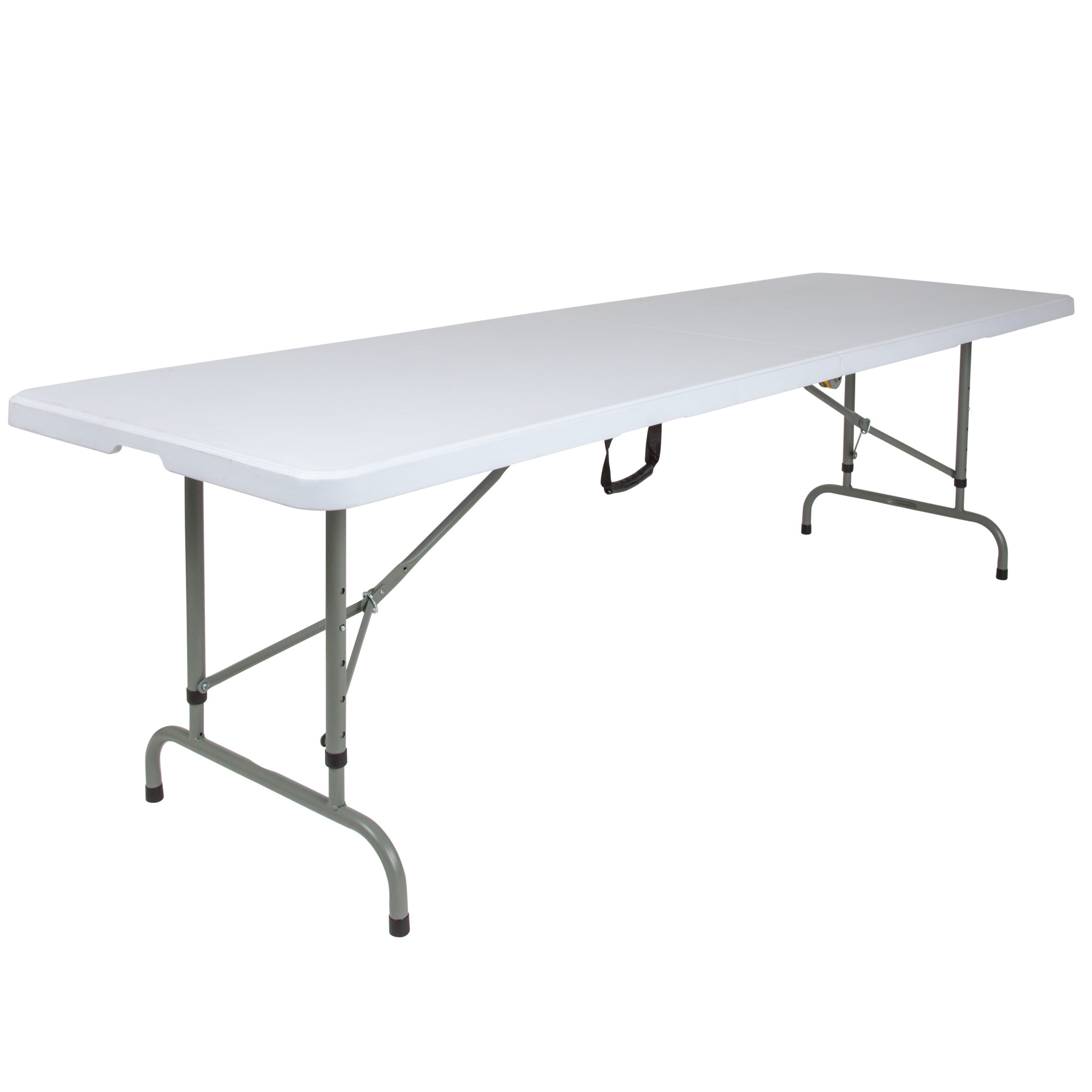 8-Foot Adjustable Gray Metal and White Plastic Folding Table