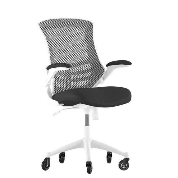 Flash Furniture Kelista Mesh Mid Back Office Chair with Flip-Up Arms, 250 lb, Black/White