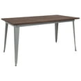 thumbnail image 1 of Flash Furniture Kenneth 30.25" x 60" Rectangular Silver Metal Indoor Table with Walnut Rustic Wood Top, 1 of 6