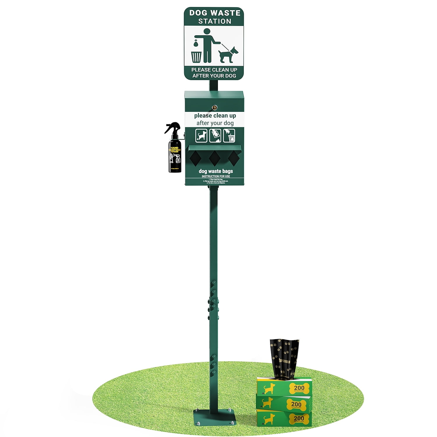 Flash Furniture Kessler Mini Pet Waste Station with Sign Bag Dispenser and Hand Sanitizer Bottle