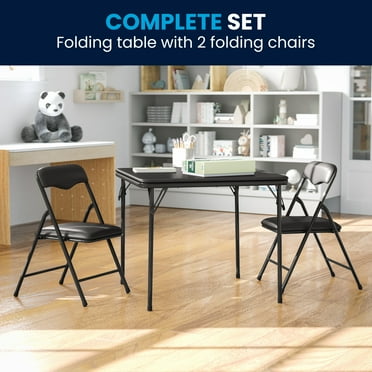 Flash Furniture Kids 3-Piece Folding Square Activity Table and Chairs Set, Black