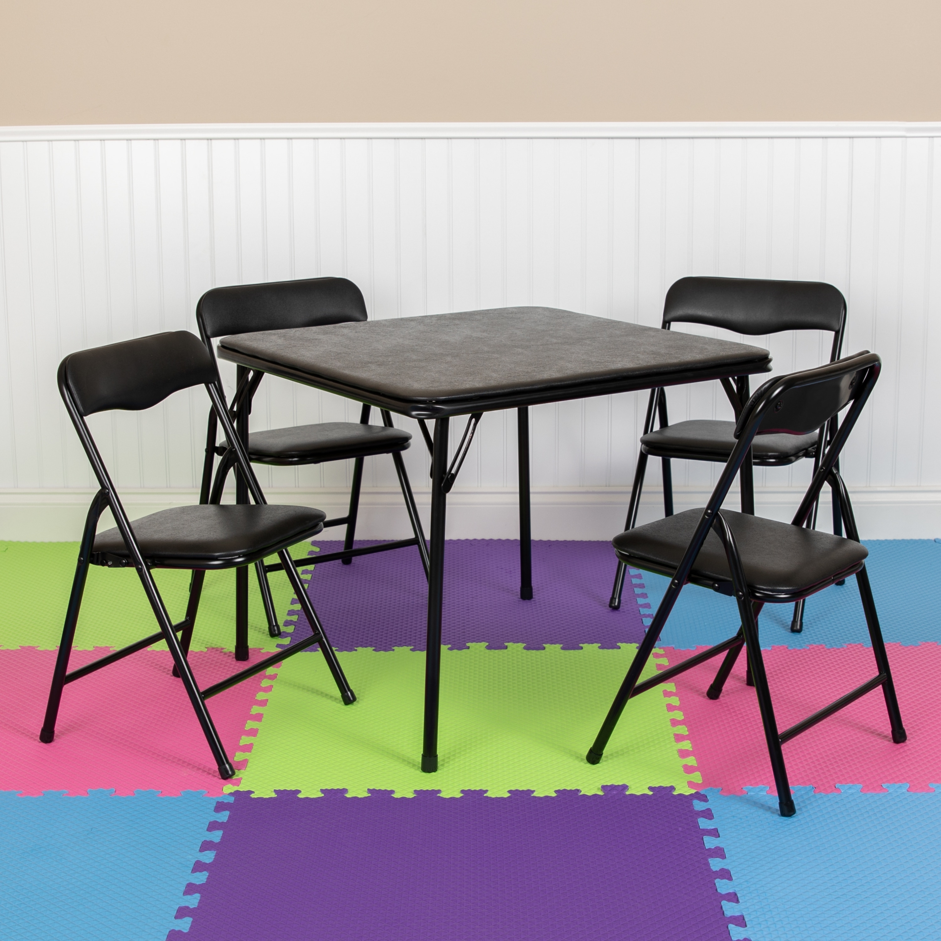 Flash Furniture Kids Colorful 5piece Folding Table and Chair Set Black