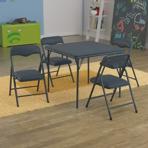 Flash Furniture Mindy 5-Piece Folding Table and Chairs Set – Portable Activity Table for Daycare, Classrooms & Playrooms, Navy