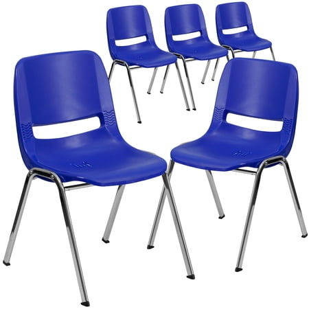 Flash Furniture Kids Plastic/Chrome Stacking Chair (5 Pack), Navy Plastic/Chrome Frame