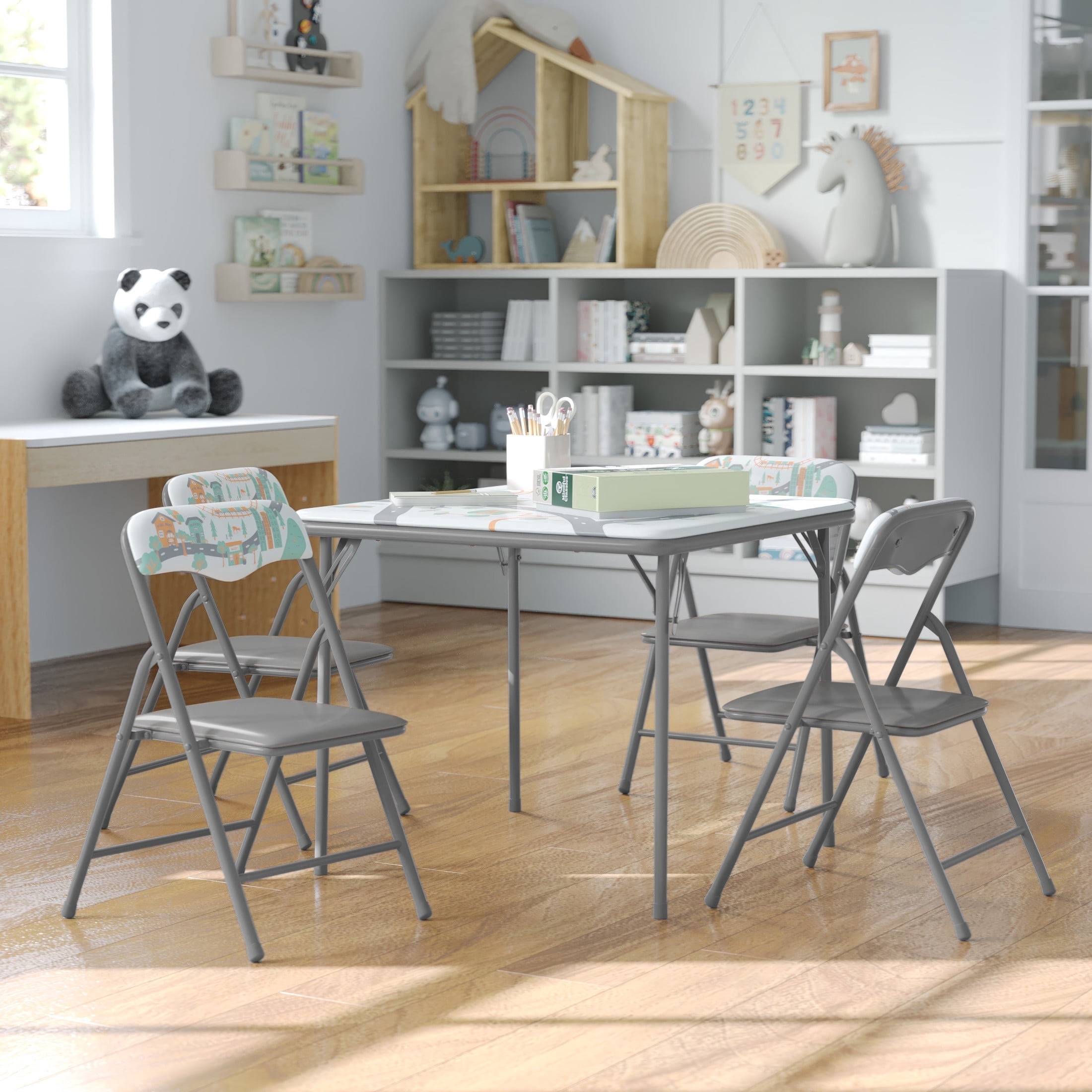 Flash Furniture Kids Printed 5 Piece Folding Table and Chair Set