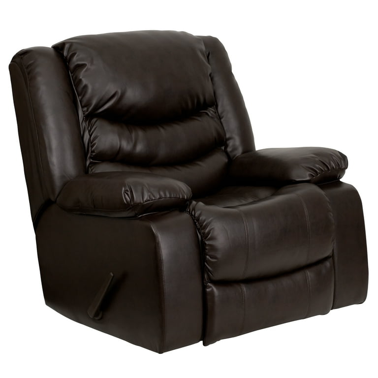 Flash Furniture Kyle Plush Brown LeatherSoft Lever Rocker Recliner with Padded Arms