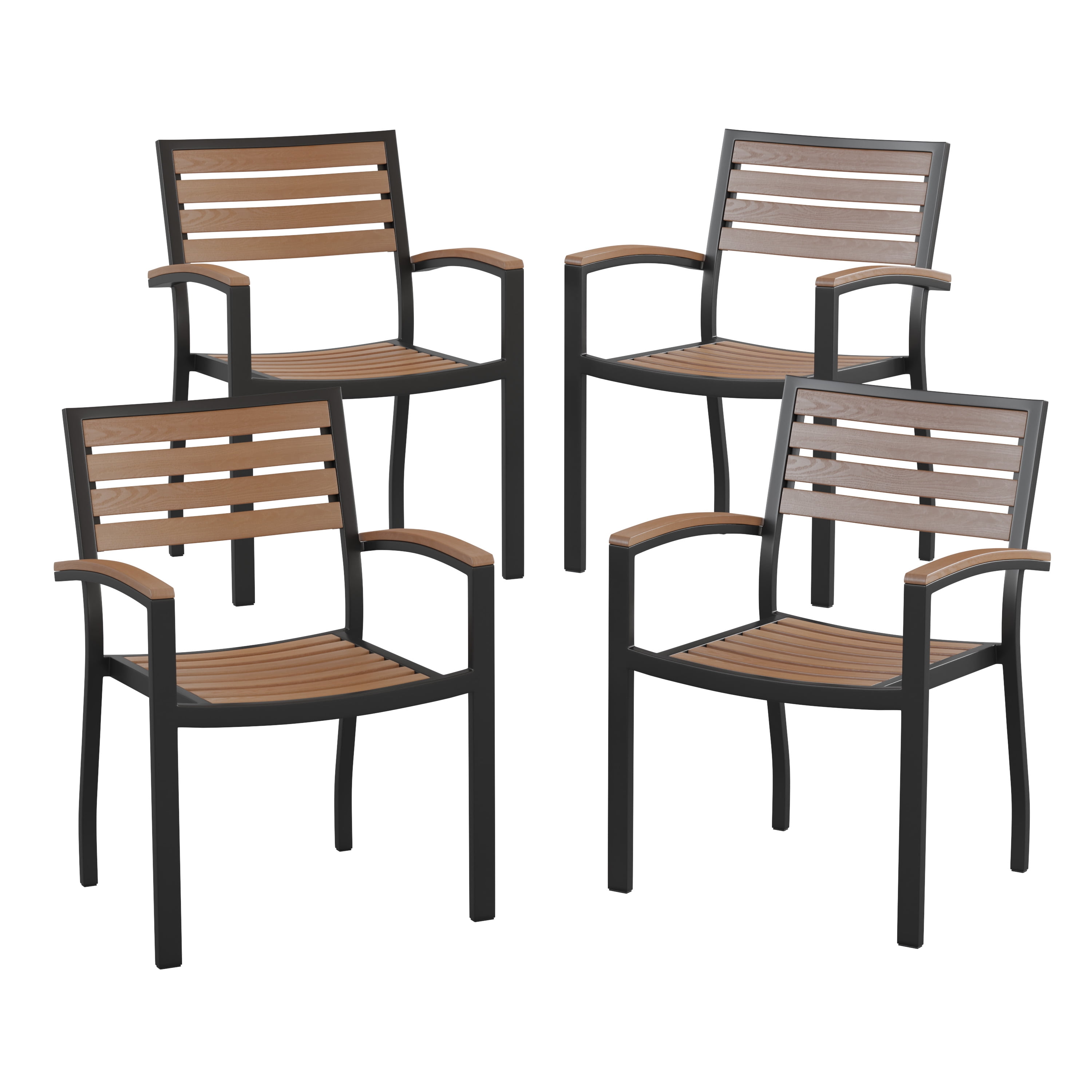 Lark Set of 4 Black Aluminum and Faux Teak Dining Chairs