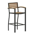 thumbnail image 1 of Flash Furniture Lark Commercial Grade Bar Height Stool with Arms, All-Weather Outdoor Bar Stool with Faux Wood Poly Resin Slats and Aluminum Frame, Teak, 1 of 12