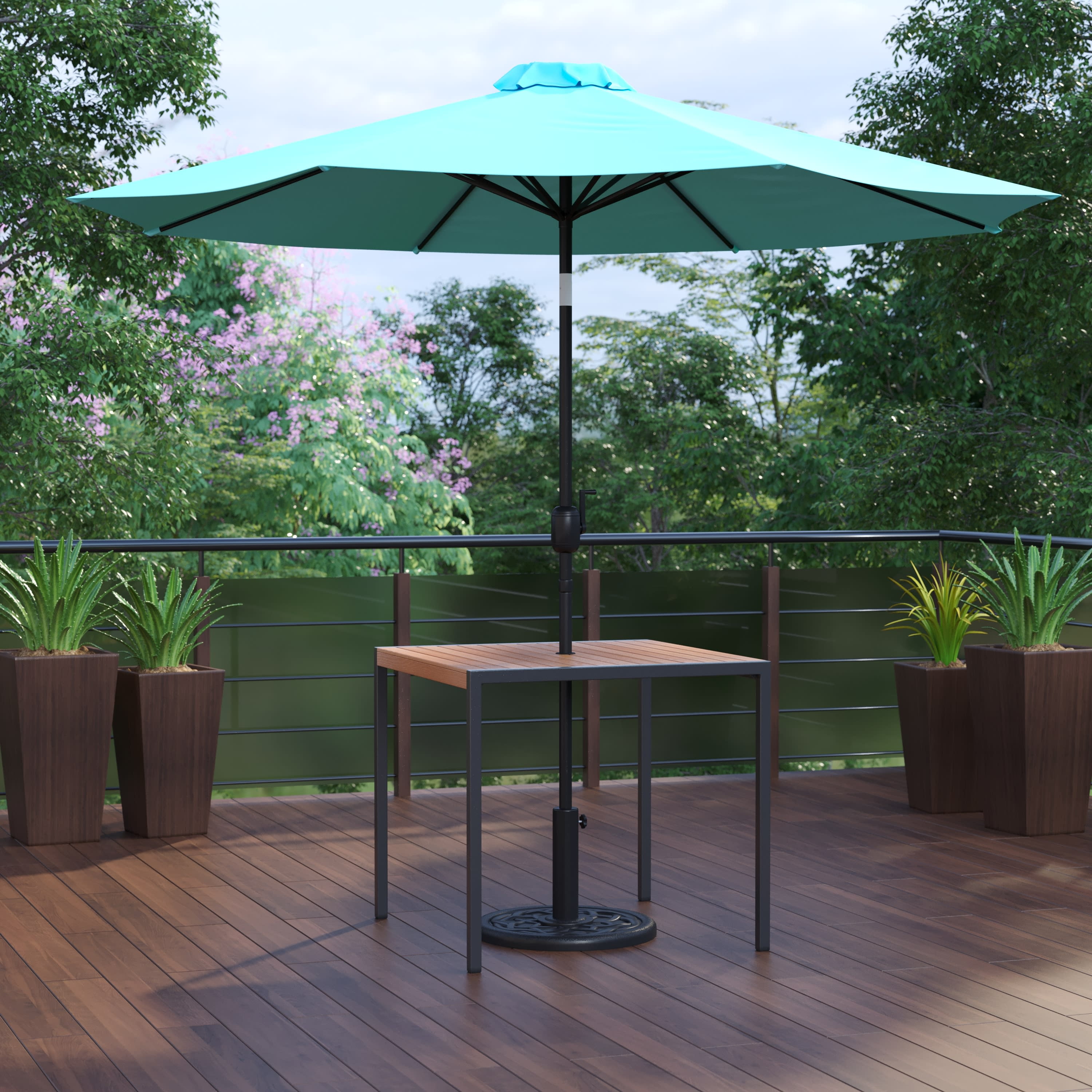 Flash Furniture Lark Series 3 Piece Steel Teak Patio Table with