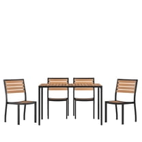 Flash Furniture Lark Series 5-Piece Metal Teak Patio Table and Chair Set, Teak