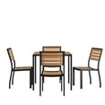 thumbnail image 1 of Flash Furniture Lark Series 5-Piece Metal Teak Patio Table and Chair Set, Teak, 1 of 14
