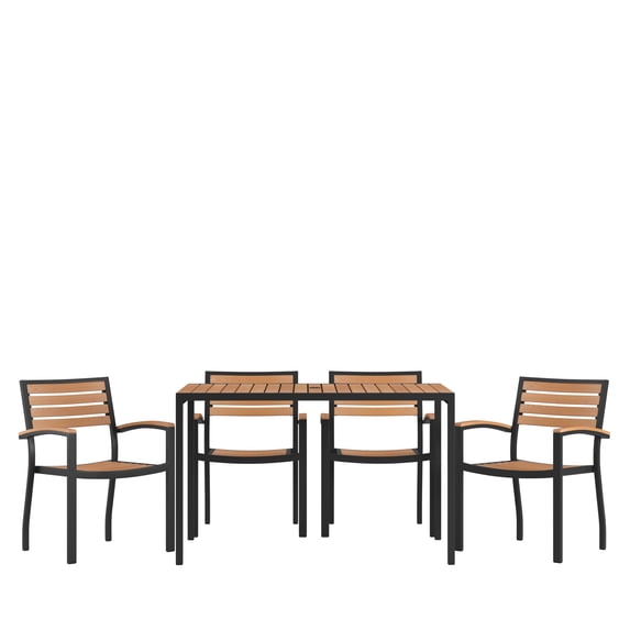 Flash Furniture Lark Series 5-Piece Steel/Aluminum Teak Patio Table and Chair Set, Teak