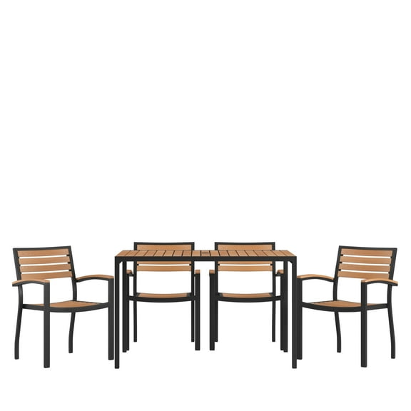 Flash Furniture Lark Series 5-Piece Steel/Aluminum Teak Patio Table and Chair Set, Teak