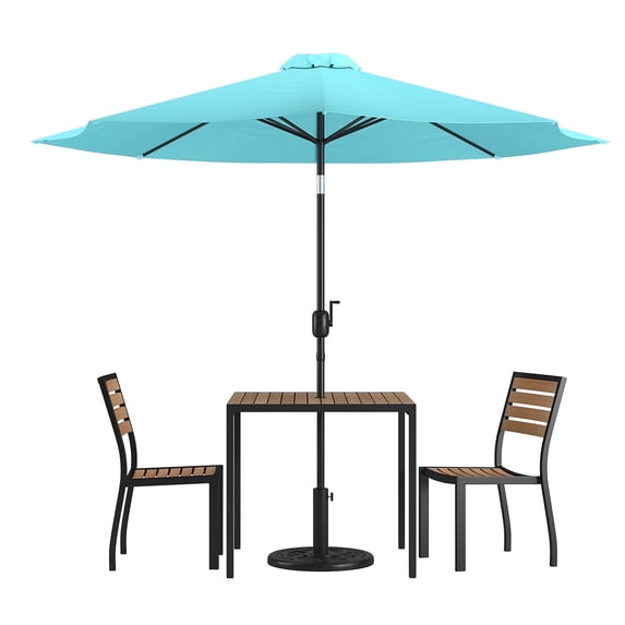 Flash Furniture Lark Series 5-Piece Steel/Aluminum Teak Patio Table and Chair Set, Teal