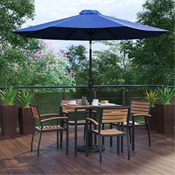 Flash Furniture Lark Series 7-Piece Steel/Aluminum Teak Patio Table and Chair Set, Navy