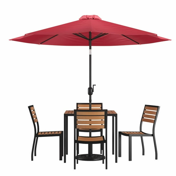 Flash Furniture Lark Series 7-Piece Steel/Aluminum Teak Patio Table and Chair Set, Red