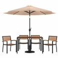 thumbnail image 1 of Flash Furniture Lark Series 7-Piece Steel/Aluminum Teak Patio Table and Chair Set, Tan, 1 of 5