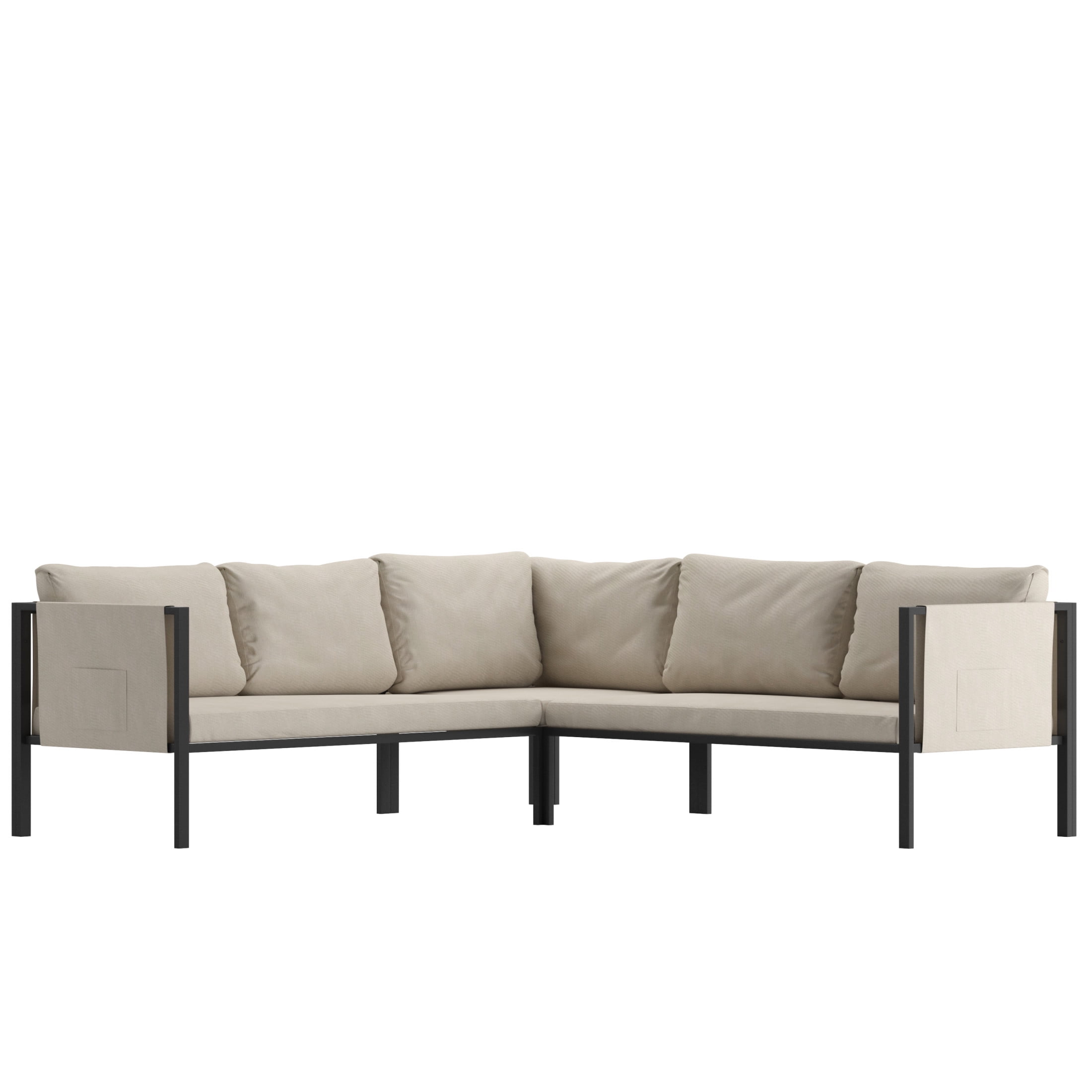 Beige Metal Five-Seat Sectional with Cushions
