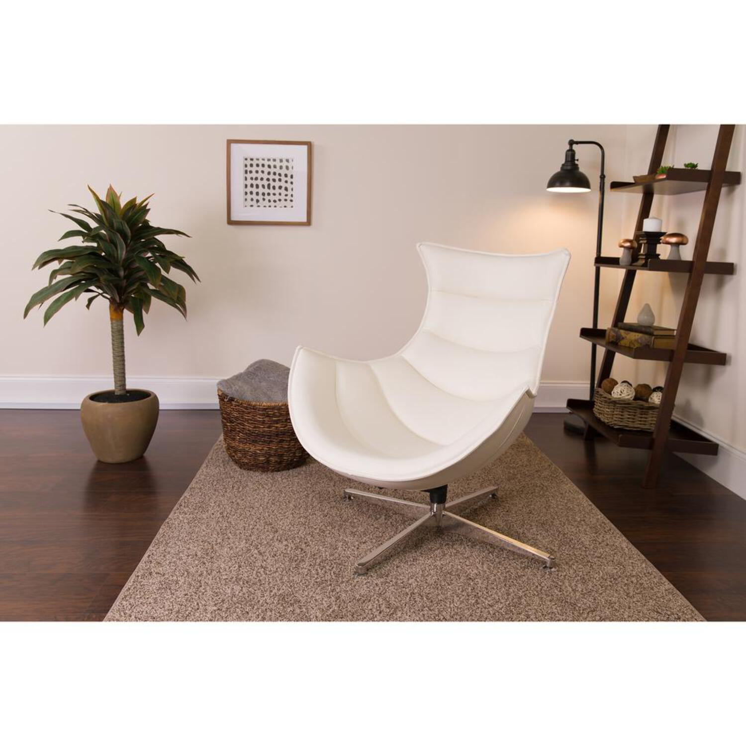White LeatherSoft Armless Swivel Cocoon Chair
