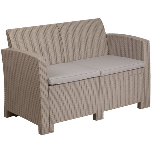 Flash Furniture Seneca Light Gray Faux Rattan Loveseat with All-Weather Seneca Light Gray Cushions