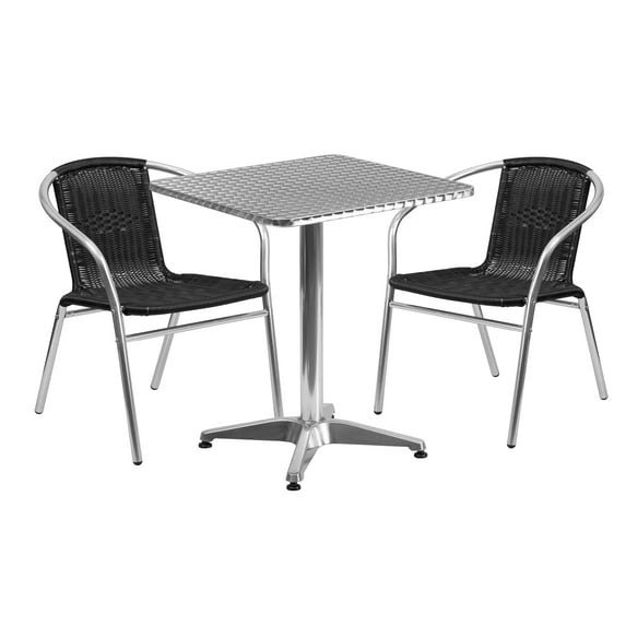 Flash Furniture Lila 23.5'' Square Aluminum Indoor-Outdoor Table Set with 2 Black Rattan Chairs