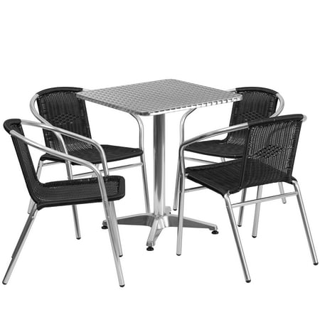 Flash Furniture Lila 23.5'' Square Aluminum Indoor-Outdoor Table Set with 4 Black Rattan Chairs