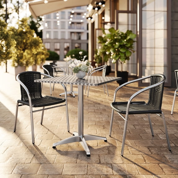 Flash Furniture 27.5'' Square Aluminum Indoor-Outdoor Table Set with 2 Black Rattan Chairs
