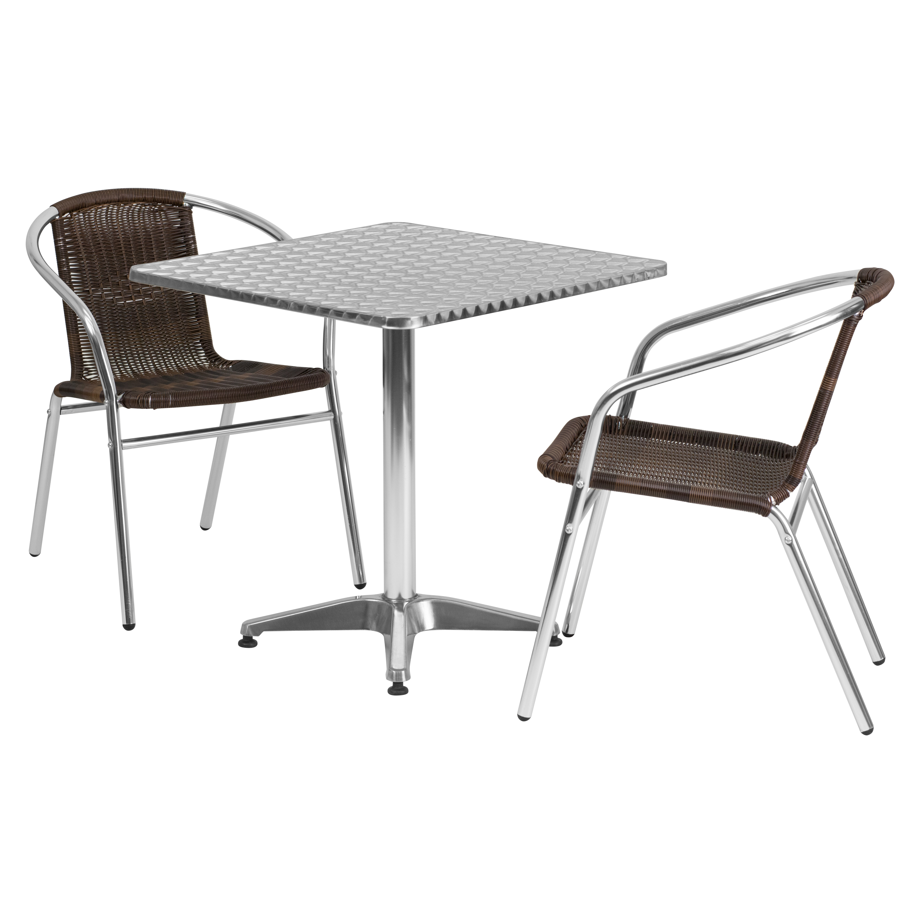 Flash Furniture Lila 27.5'' Square Aluminum Indoor-Outdoor Table Set with 2 Dark Brown Rattan Chairs - image 1 of 5