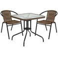 thumbnail image 1 of Flash Furniture Lila 28'' Square Glass Metal Table with Dark Brown Rattan Edging and 2 Dark Brown Rattan Stack Chairs, 1 of 12