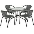 thumbnail image 1 of Flash Furniture Lila 28'' Square Glass Metal Table with Gray Rattan Edging and 4 Gray Rattan Stack Chairs, 1 of 13
