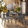 thumbnail image 1 of Flash Furniture 28'' Square Glass Metal Table with Gray Rattan Edging and 4 Gray Rattan Stack Chairs, 1 of 14