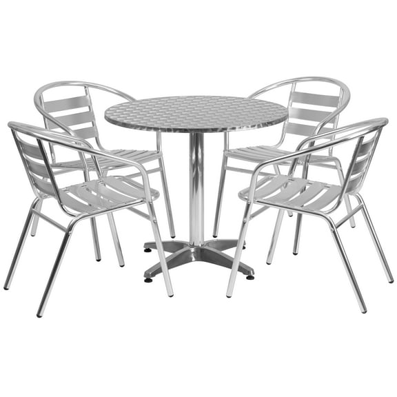 Flash Furniture Lila 31.5'' Round Aluminum Indoor-Outdoor Table Set with 4 Slat Back Chairs