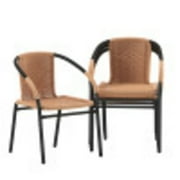Flash Furniture Lila 4 Pack Beige Rattan Indoor-Outdoor Restaurant Stack Chair