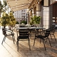 thumbnail image 1 of Flash Furniture 7 Piece Outdoor Patio Dining Set - 55" Tempered Glass Patio Table with Umbrella Hole, 6 Black Metal Aluminum Slat Stack Chairs, 1 of 14