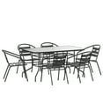 thumbnail image 1 of Flash Furniture Lila 7-Piece Glass Rectangular Patio Table and Slat Back Chairs Set, Black, 1 of 12