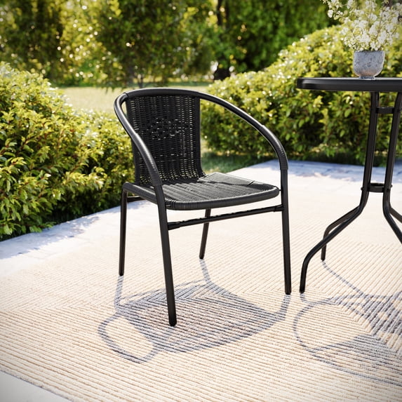 Flash Furniture Commercial Grade Black Rattan Indoor-Outdoor Restaurant Stack Chair
