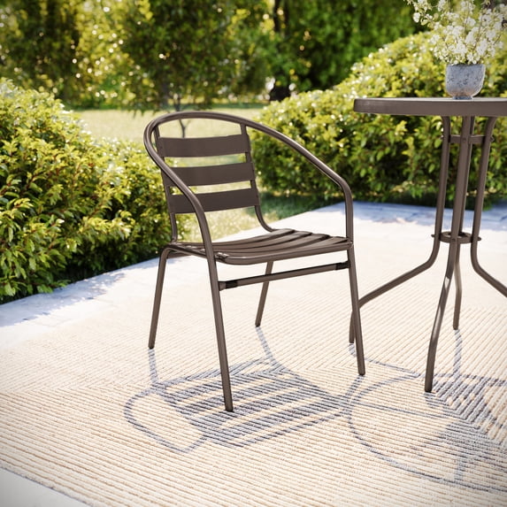 Flash Furniture Bronze Metal Restaurant Stack Chair with Metal Slats