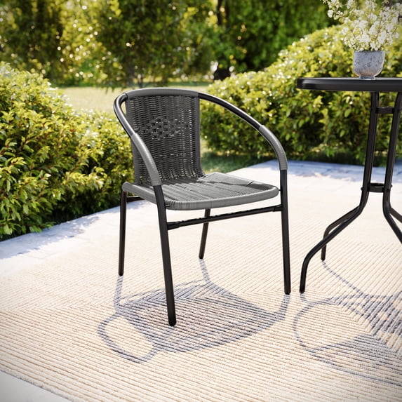 Flash Furniture Commercial Grade Gray Rattan Indoor-Outdoor Restaurant Stack Chair
