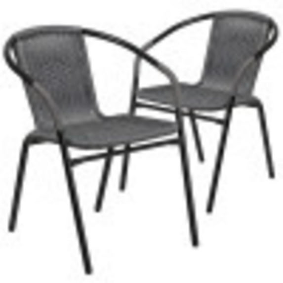Flash Furniture Lila Indoor/Outdoor Stacking Rattan Patio Chairs, Set of 2, Gray