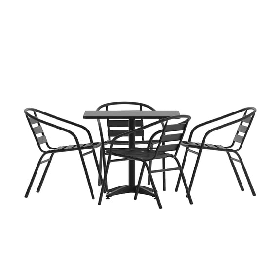 Flash Furniture Lila Indoor-Outdoor Table Set with 4 Slat Back Chairs 31.5'' Square Black