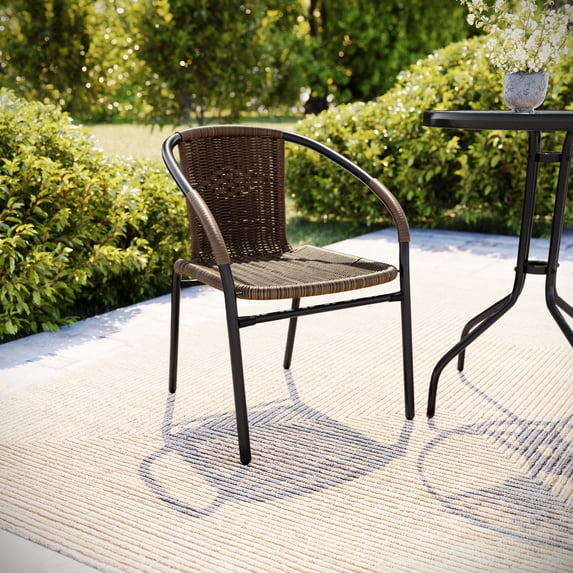 Flash Furniture Commercial Grade Medium Brown Rattan Indoor-Outdoor Restaurant Stack Chair