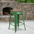 thumbnail image 1 of Flash Furniture Lily 24" High Backless Green Metal Counter Height Stool with Square Wood Seat, 1 of 12