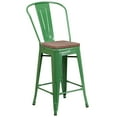 thumbnail image 1 of Flash Furniture Lily 24" High Green Metal Counter Height Stool with Back and Wood Seat, 1 of 6