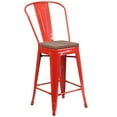 thumbnail image 1 of Flash Furniture Lily 24" High Red Metal Counter Height Stool with Back and Wood Seat, 1 of 6