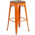 thumbnail image 1 of Flash Furniture Lily 30" High Backless Orange Metal Barstool with Square Wood Seat, 1 of 13