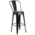 thumbnail image 1 of Flash Furniture Lily 30" High Black Metal Barstool with Back and Wood Seat, 1 of 11